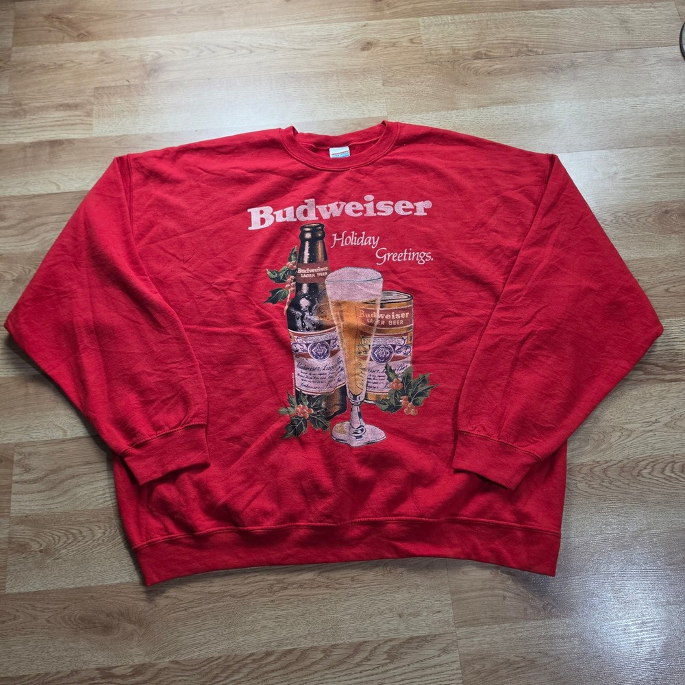 Junk Food Budweiser Sweatshirt Men XL Red Holiday Greetings Beer Christmas